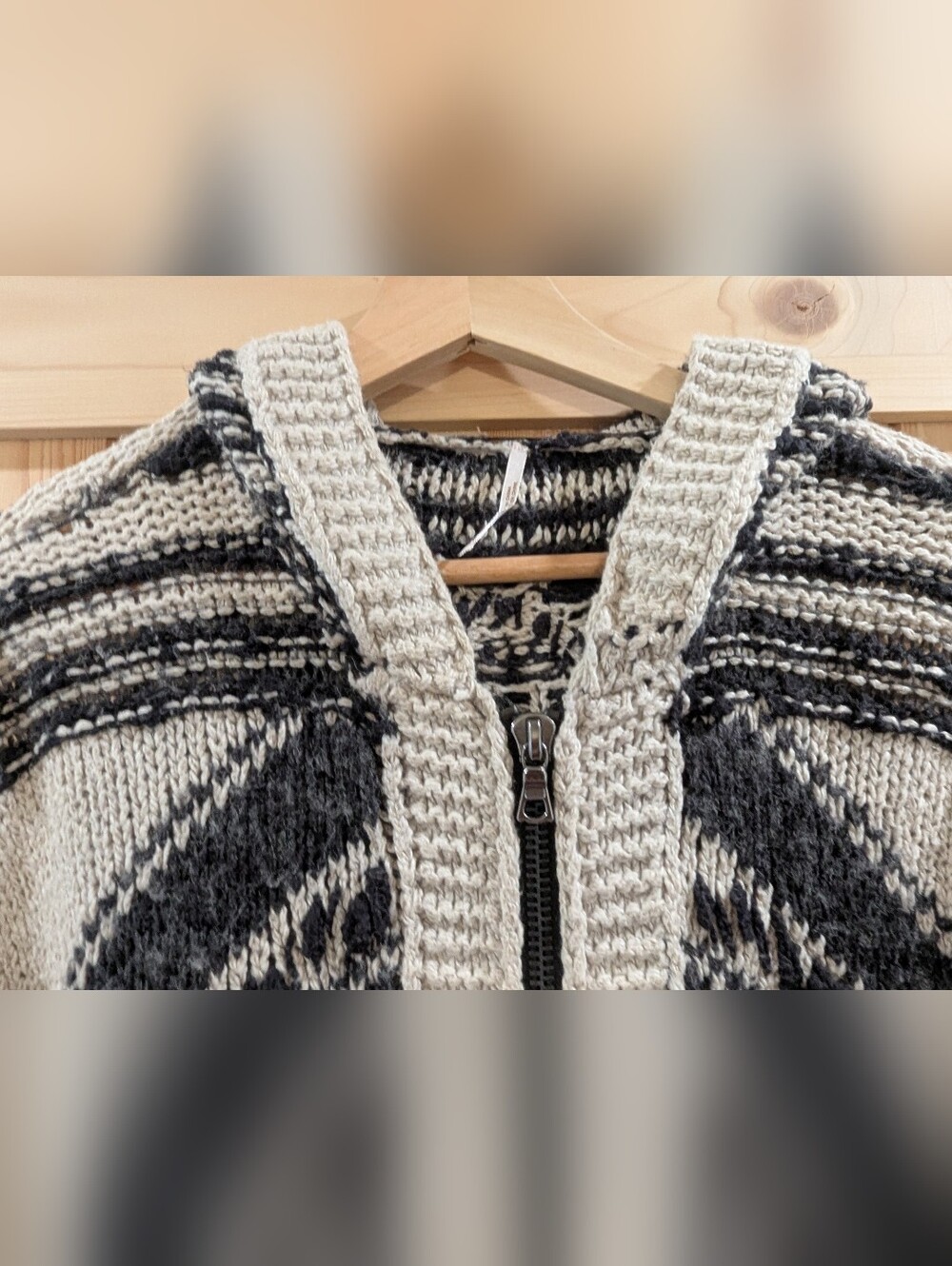 Free People Hooded Zip Cardigan in Beige and Black - Picture 4 of 10